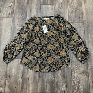 Michael Kors Top Boho Blouse Women's Size S Paisley Black Orange